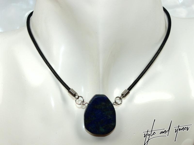 Chrysocolla lapis on cord