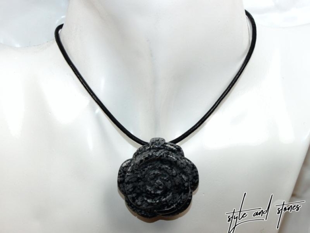 Snowflake obsidian on cord