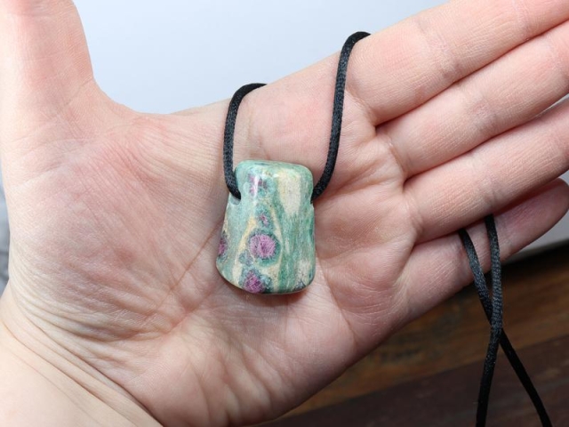 Ruby in fuchsite on cord