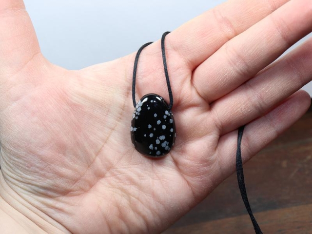 Snowflake obsidian on cord