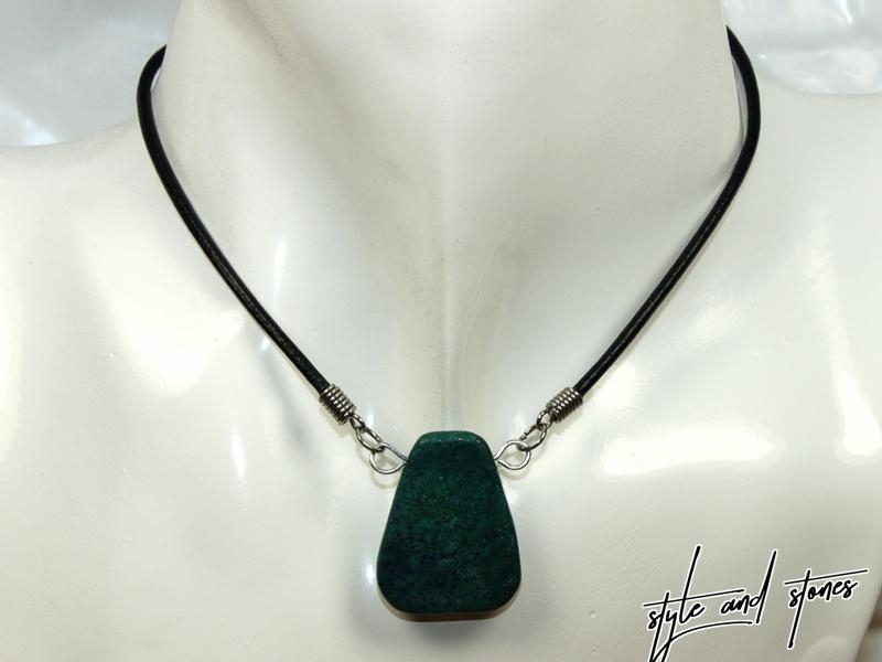 Chrysocolla lapis on cord