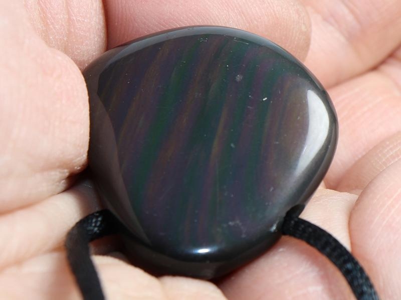 Rainbow obsidian on cord